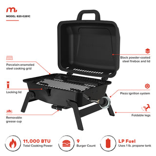 Megamaster Portable 1 Burner Propane Gas Tabletop Grill in Black