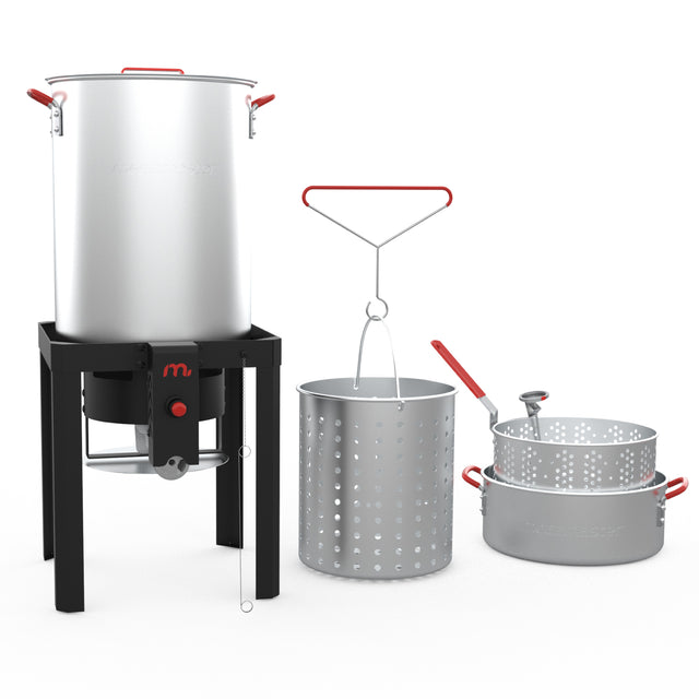 2-in-1 Outdoor Cooker Set: 30 QT Boil-Fry-Steam Pot + 10.5 QT Fryer Kit