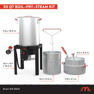 2-in-1 Outdoor Cooker Set: 30 QT Boil-Fry-Steam Pot + 10.5 QT Fryer Kit