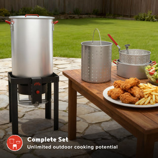 2-in-1 Outdoor Cooker Set: 30 QT Boil-Fry-Steam Pot + 10.5 QT Fryer Kit