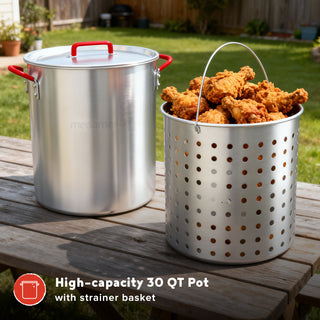 2-in-1 Outdoor Cooker Set: 30 QT Boil-Fry-Steam Pot + 10.5 QT Fryer Kit