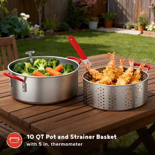 2-in-1 Outdoor Cooker Set: 30 QT Boil-Fry-Steam Pot + 10.5 QT Fryer Kit