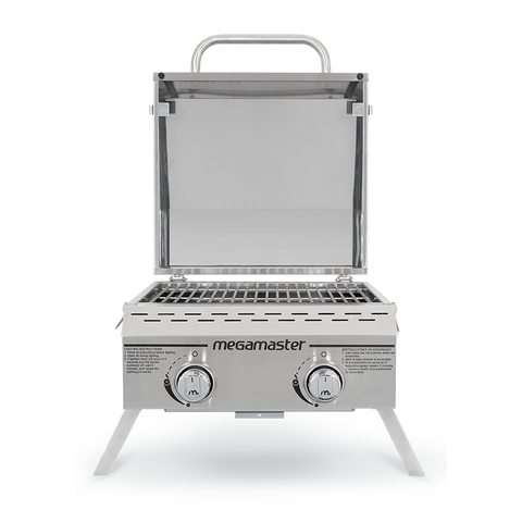 2 Burner Propane Gas Tabletop Grill in Stainless Steel Megamaster